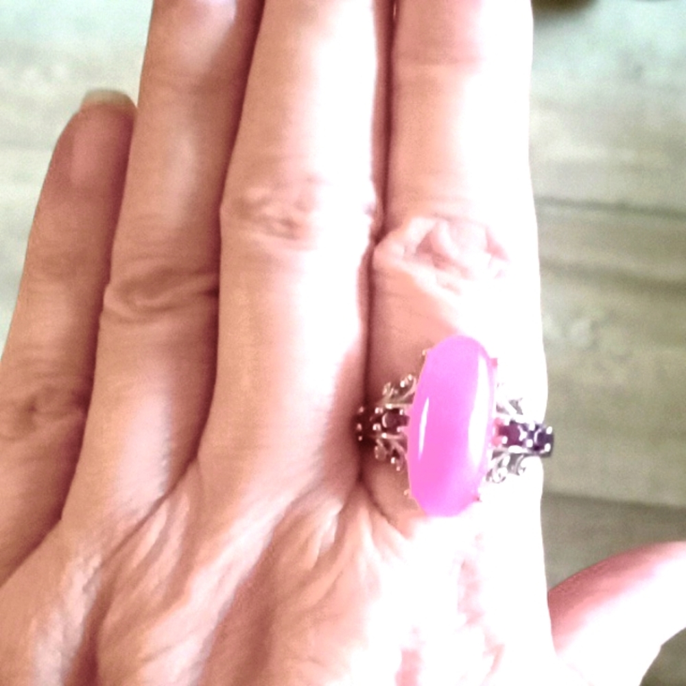 BURMESE PINK JADE, ORISSA RHODOLITE GARNET RING